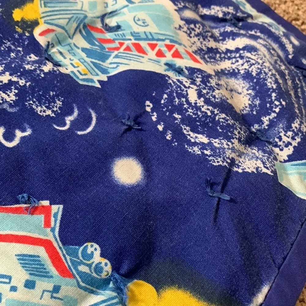 Vintage kids space themed homemade lightweight quilt blanket